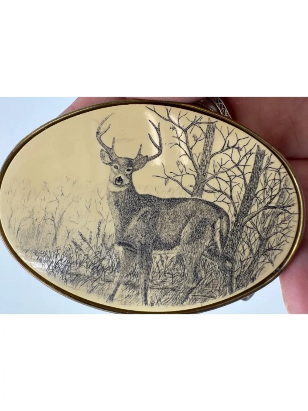 Vintage 1983 Barlow Solid Brass Deer Belt Buckle Made In USA 3